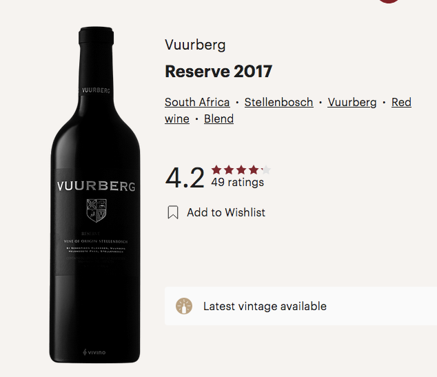 VUURBERG RED RESERVE 2017 15%
