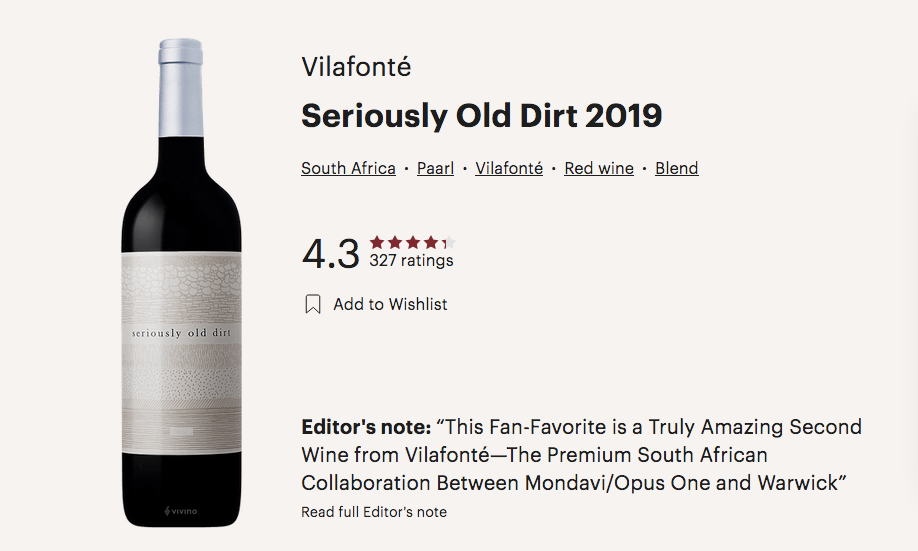 VILAFONTE SERIOUSLY OLD DIRT 2019 13%